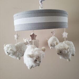 Gray and White Sheep Baby Mobile - Musical Plays Lullaby